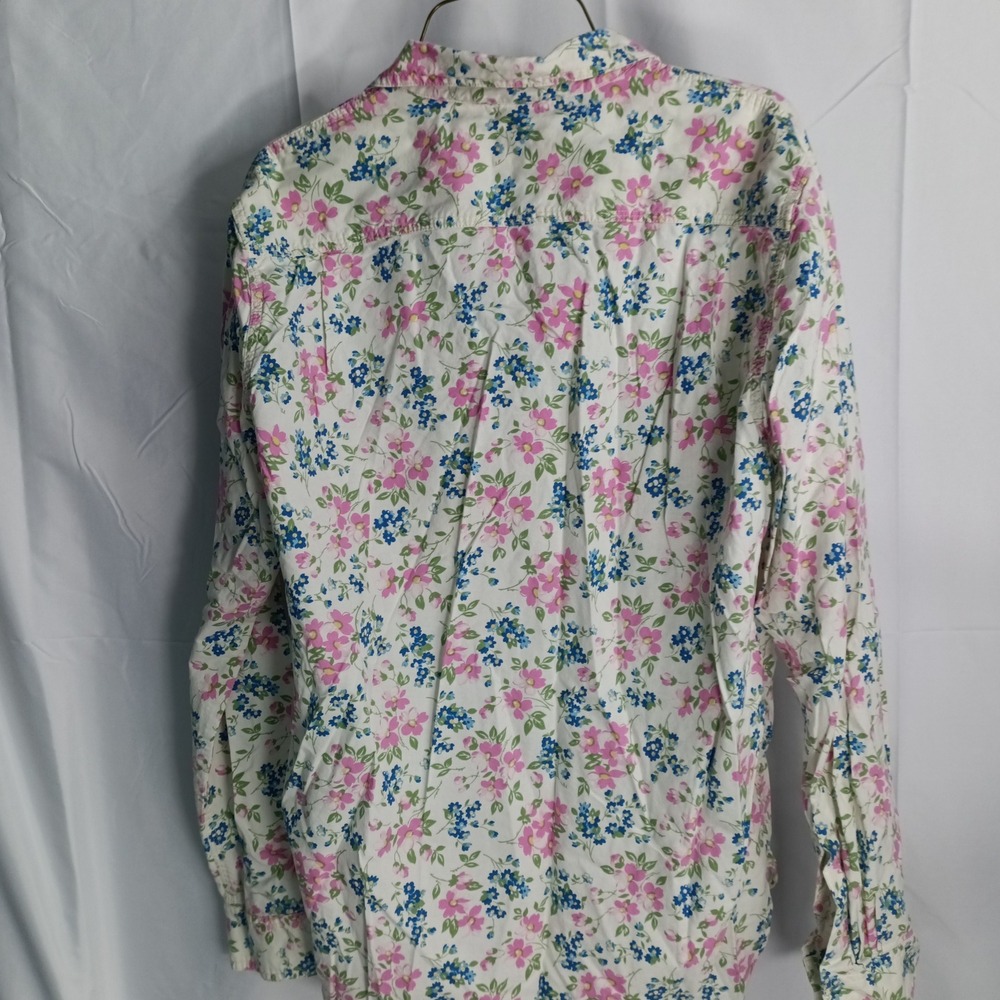 Denim & Supply Ralph Lauren Mens Medium Floral Button Down Shirt White Pink Blue